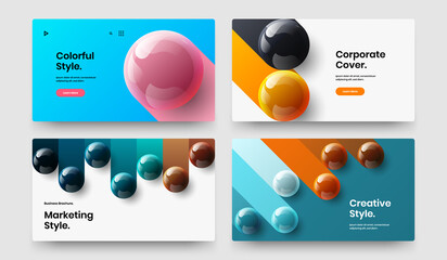 Simple banner vector design illustration collection. Bright realistic balls front page concept composition.