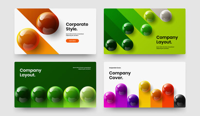 Vivid 3D balls book cover layout set. Creative leaflet design vector illustration collection.