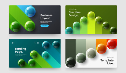 Vivid 3D spheres site layout set. Premium poster vector design illustration composition.