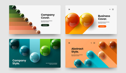 Trendy realistic balls company identity illustration composition. Minimalistic web banner vector design template set.