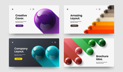 Trendy web banner design vector layout set. Original 3D spheres corporate identity concept composition.