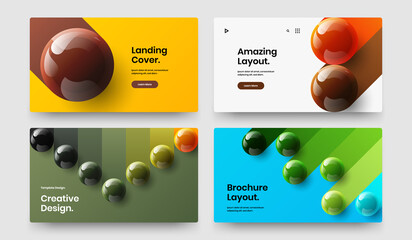 Unique realistic balls pamphlet layout composition. Creative magazine cover design vector template set.