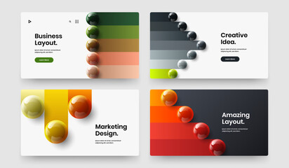 Colorful website screen vector design layout composition. Minimalistic realistic balls site template collection.