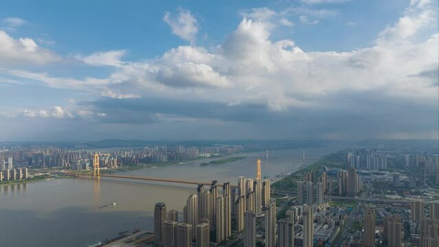 Aerial photography scenery of Wuhan city skyline in summer