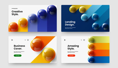 Multicolored 3D balls annual report template composition. Simple corporate brochure vector design illustration set.