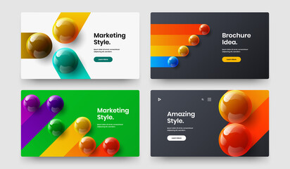 Clean booklet design vector concept set. Amazing 3D balls placard layout bundle.