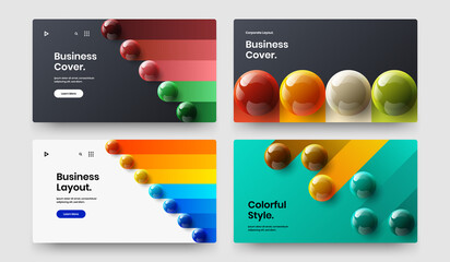 Fresh annual report vector design illustration collection. Multicolored 3D balls website screen concept composition.