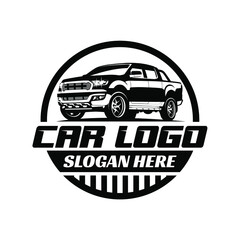 Vector logo of a circular double cabin pickup car, used for the automotive company logo.