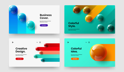 Minimalistic front page design vector concept collection. Modern 3D spheres banner template bundle.