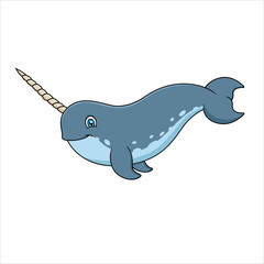 Cute narwhal cartoon.Vector illustration.Cute animal cartoon © PitubeART