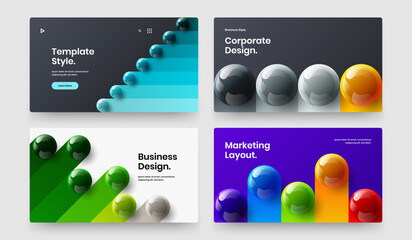 Simple magazine cover vector design illustration collection. Multicolored 3D balls corporate brochure layout set.
