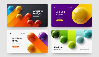 Simple website screen design vector illustration collection. Geometric realistic balls horizontal cover concept composition.