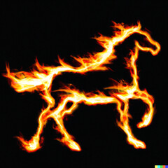 Fototapeta na wymiar Fiery horse on black background