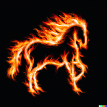 Abstract illustration of running horse in fire background.