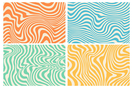 Groovy Hippie 70s Backgrounds With Waves  Swirl  Twirl Pattern