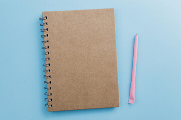 Business notes. Spiral notebook and pen made of eco-friendly materials. Beginning of the school year