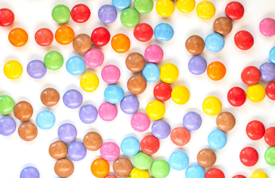 Background of multicolor chocolate candy top view