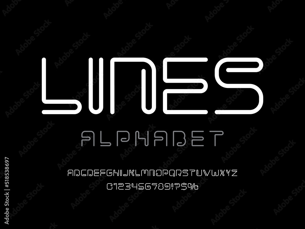 Poster minimalist style alphabet design with uppercase, numbers and symbols