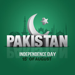 happy independence day Pakistan. vector illustration of Pakistan 3d letter. poster, banner , template design - obrazy, fototapety, plakaty
