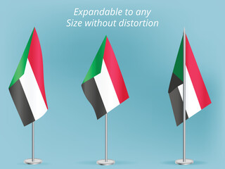 Flag of Sudan with silver pole.Set of Sudan's national flag