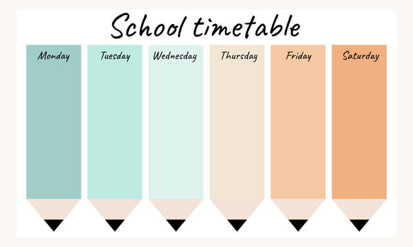 School Timetable Or Lesson Schedule Template, Vector Education. Week Chart Or Plan And Study Planner.