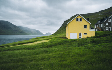 Colorful houses in village of Mikladalur located on the island of Kalsoy, Faroe Islands, Denmark