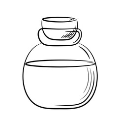 A single glass jar with a cork stopper. Hand drawn glassware in line style. Isolated vector illustration.