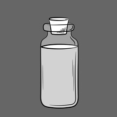 A single glass jar with a cork stopper. Hand-drawn glassware with translucent layers. Isolated vector illustration.