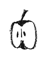 Apple drawing isolated. Back hand-drawn fruit sketch icon. Stencil style illustration of apple symbol for organic cider logo, juice label design, vegetarian sign, fruity packaging. Vector fruit-sugar 