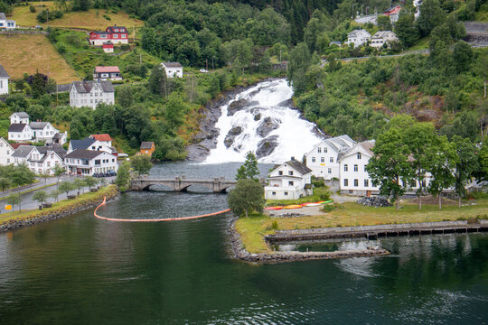 Hellesyltfossen waterfall in Hellesylt M&oslash;re og Romsdal at Sunnylvsfjorden near Geirangerfjorden in Norway (Norwegen, Norge or Noreg)
