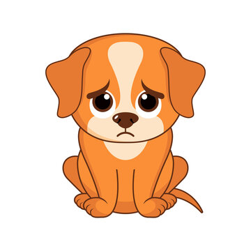 Sad sitting puppy dog cartoon character. Unhappy little dog icon vector isolated on a white background
