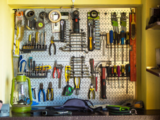 tools in the garage, tools in the board and in the workshop. master stage