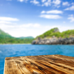 Desk of free space and summer sea landscape. 