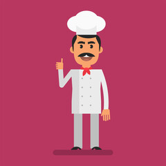 Chef showing thumbs up and smiling. Flat people. Vector Illustration