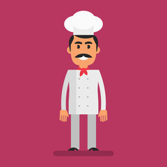 Chef stand and smiling. Flat people. Vector Illustration