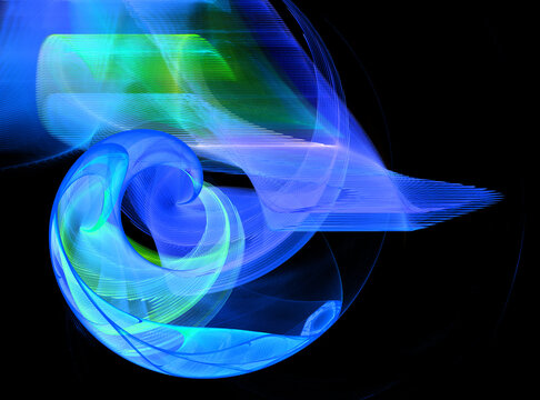 Blue fractal fantasy abstract, smoke and light.