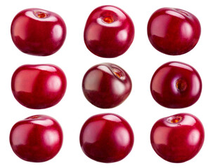 Set of ripe cherry berries, isolated on white background.