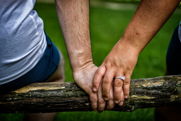 bride and groom holding hands