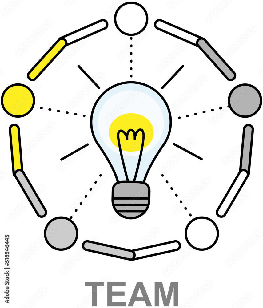 Aufkleber team network with light bulb isolated on white background. lightbulb as symbol of creative plan. gro