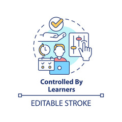 Controlled by learners concept icon. Microlearning method abstract idea thin line illustration. Student self management. Isolated outline drawing. Editable stroke. Arial, Myriad Pro-Bold fonts used