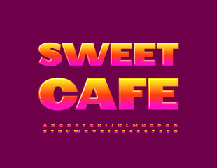 Vector glossy emblem Sweet Cafe.  Colorful Bold Font. Unique set of Alphabet Letters and Numbers