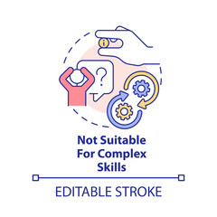 Not suitable for complex skills concept icon. Microlearning cons abstract idea thin line illustration. Complicated subject. Isolated outline drawing. Editable stroke. Arial, Myriad Pro-Bold fonts used