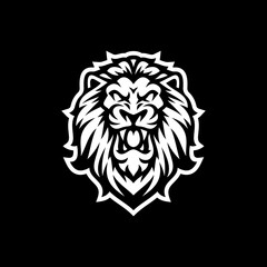 Angry roaring lion head line art or silhouette logo design. Lion face vector illustration on dark background	
