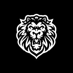 Angry roaring lion head line art or silhouette logo design. Lion face vector illustration on dark background	
