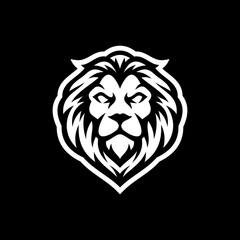 Lion head line art or silhouette logo design. Lion face vector illustration on dark background	
