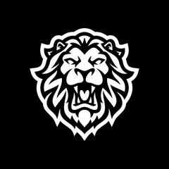 Angry roaring lion head line art or silhouette logo design. Lion face vector illustration on dark background	
