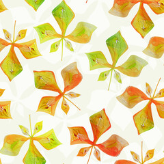 Falling foliage gouache watercolor seamless pattern.  Template for decorating designs and illustrations.