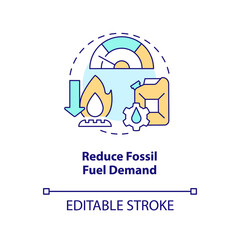 Reduce fossil fuel demand concept icon. Net zero. Carbon removal strategy abstract idea thin line illustration. Isolated outline drawing. Editable stroke. Arial, Myriad Pro-Bold fonts used