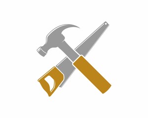 Hammer and saw crossed vector illustration logo