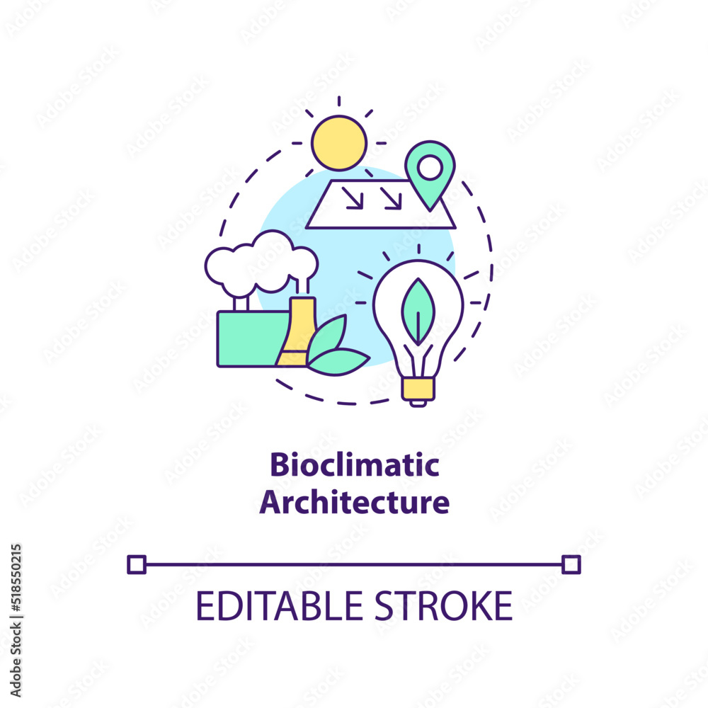 Aufkleber bioclimatic architecture concept icon. local climate. net zero design approach abstract idea thin li